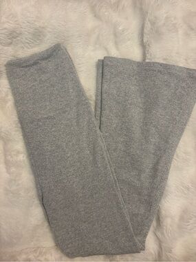 Fold over Heather Gray Knit Wide-Leg Pants-Flared